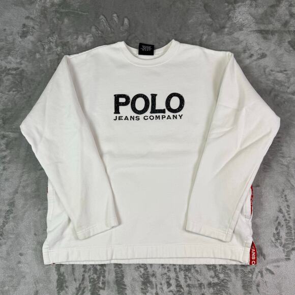 VTG Y2K Polo Jeans Company streetwear sportswear white sweatshirt mens Small - Picture 1 of 8